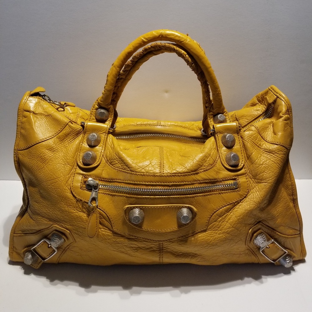 Balenciaga Giant City Lambskin Yellow Silver